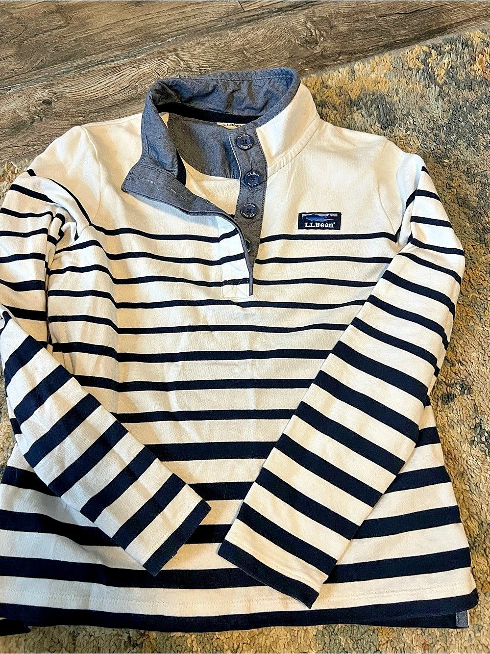 L.L.Bean Women's Peaks Island Button Mockneck, Stripe